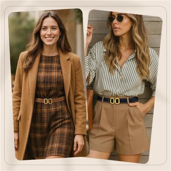 Reversible Leather Belt for Women – Double Ring Gold Buckle - Picture 2 of 4